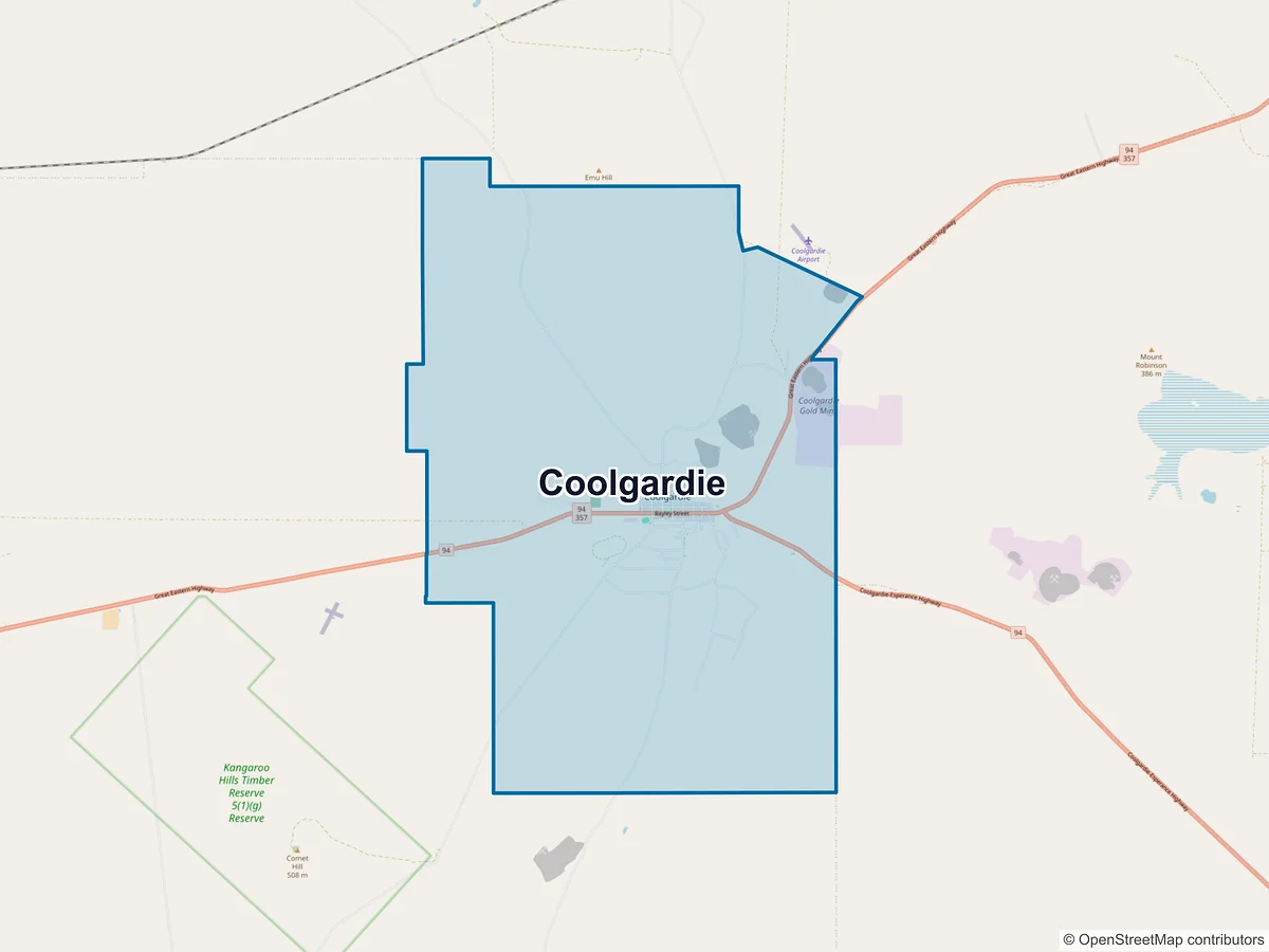 Map of Coolgardie, WA, Australia