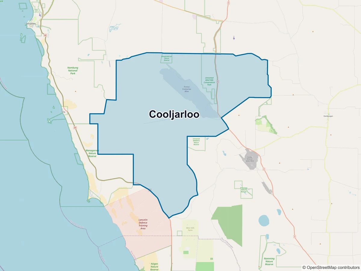 Map of Cooljarloo, WA, Australia