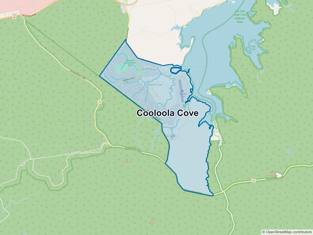 Map of Cooloola Cove, QLD, Australia