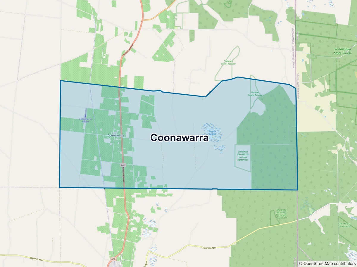 Map of Coonawarra, SA, Australia