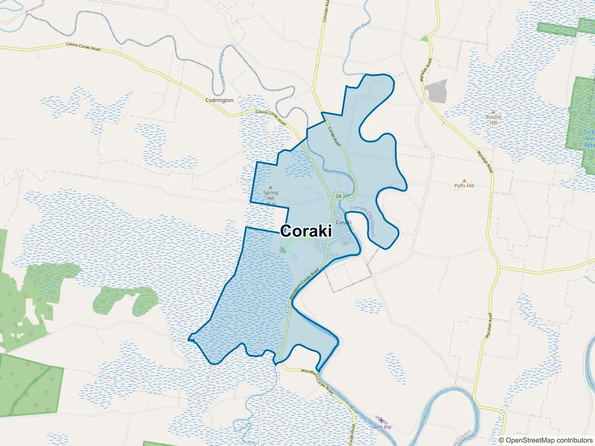 Map of Coraki, NSW, Australia