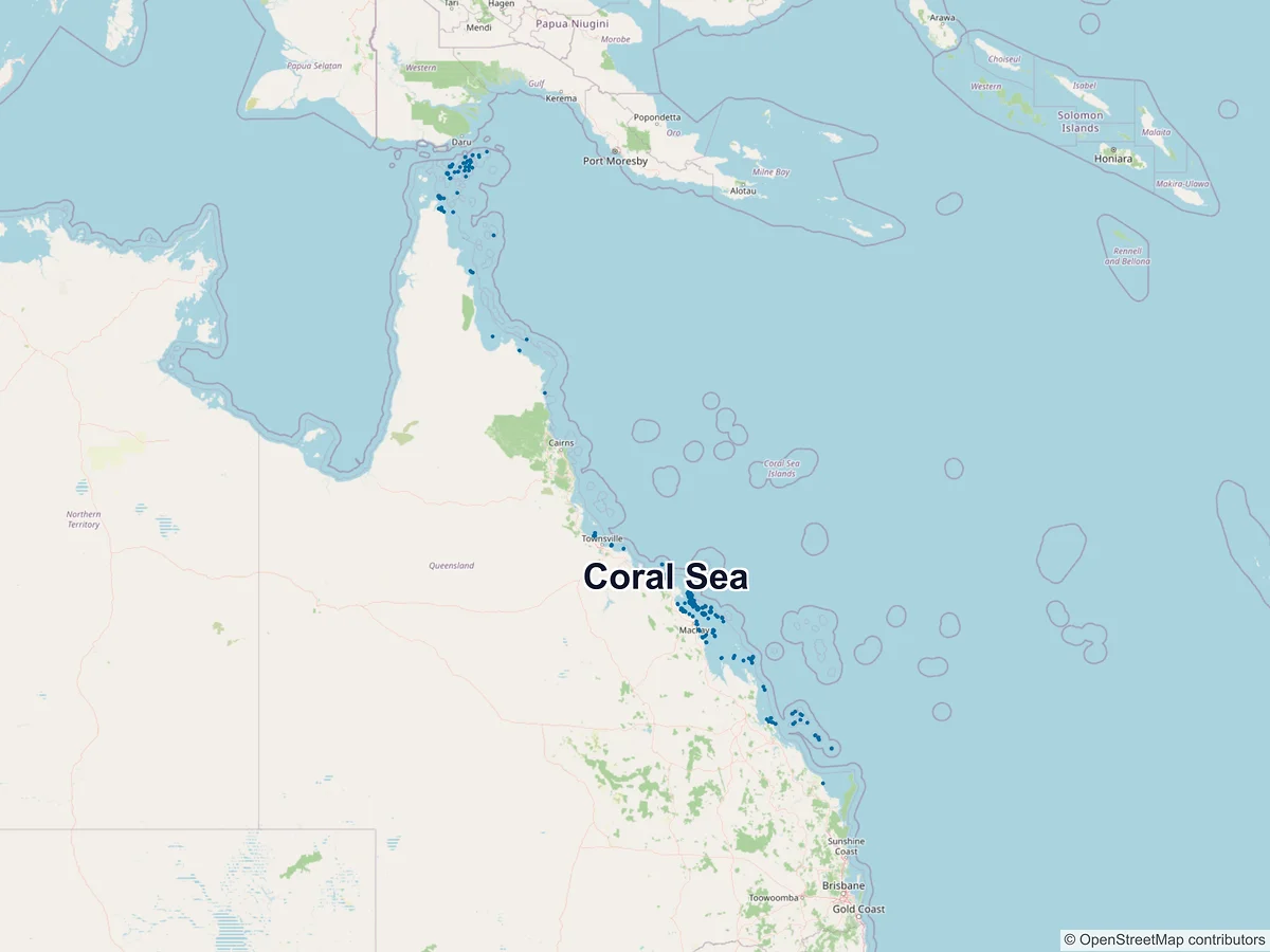 Map of Coral Sea, QLD, Australia