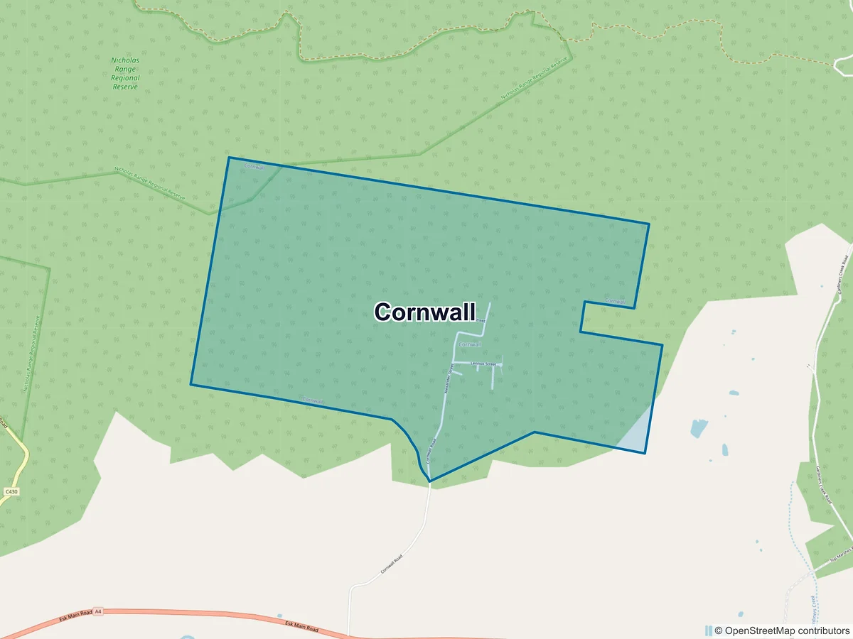 Map of Cornwall, TAS, Australia