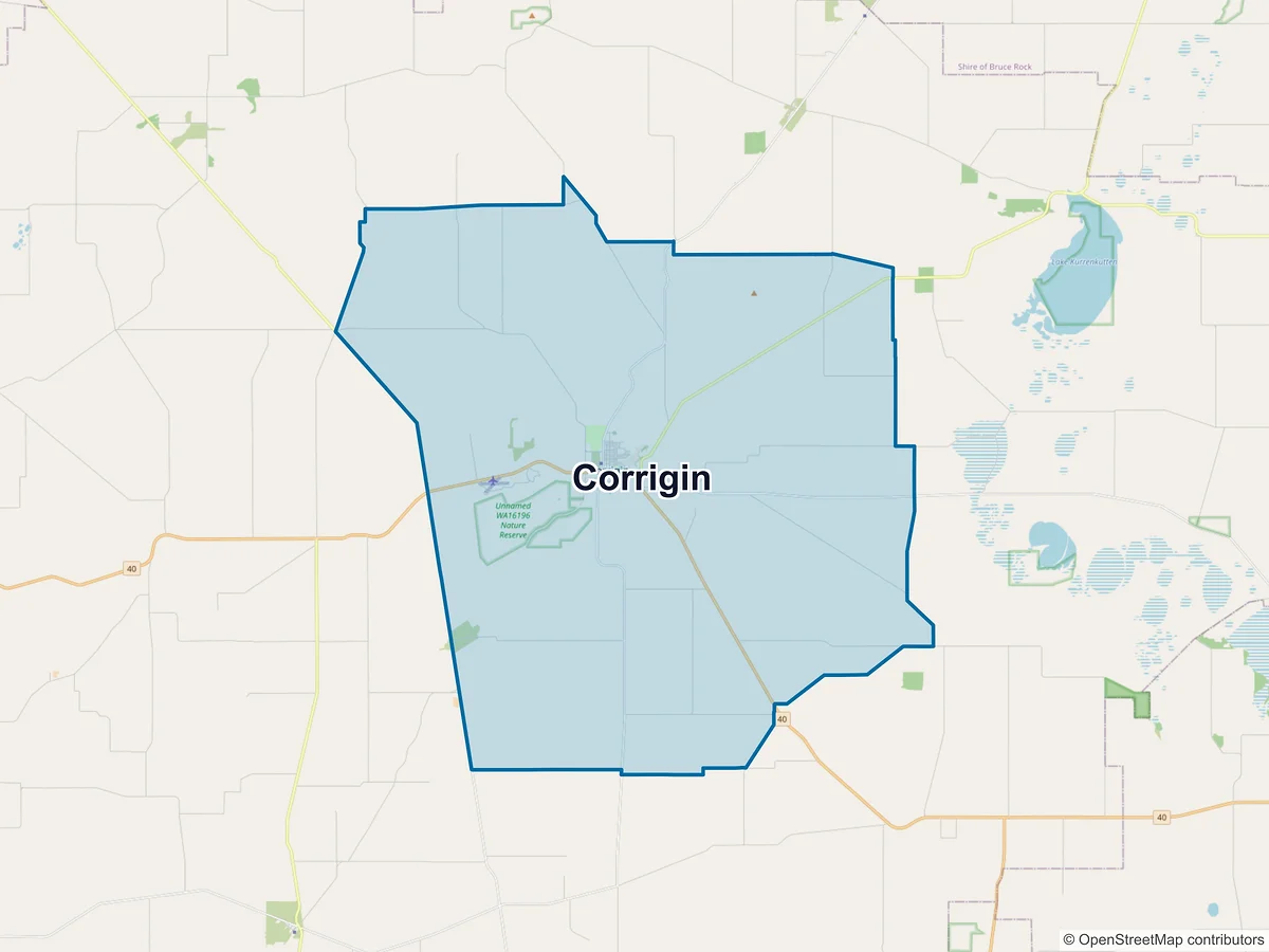 Map of Corrigin, WA, Australia