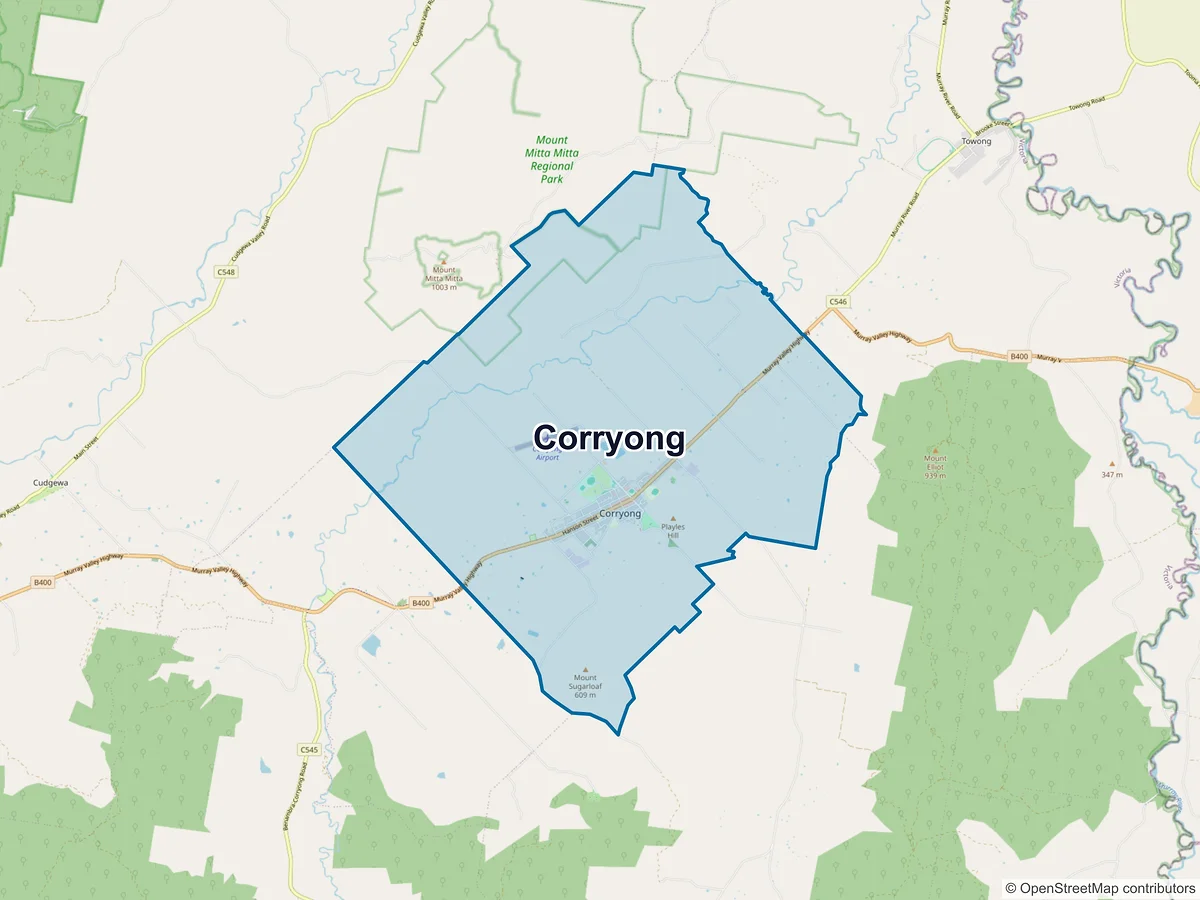 Map of Corryong, VIC, Australia