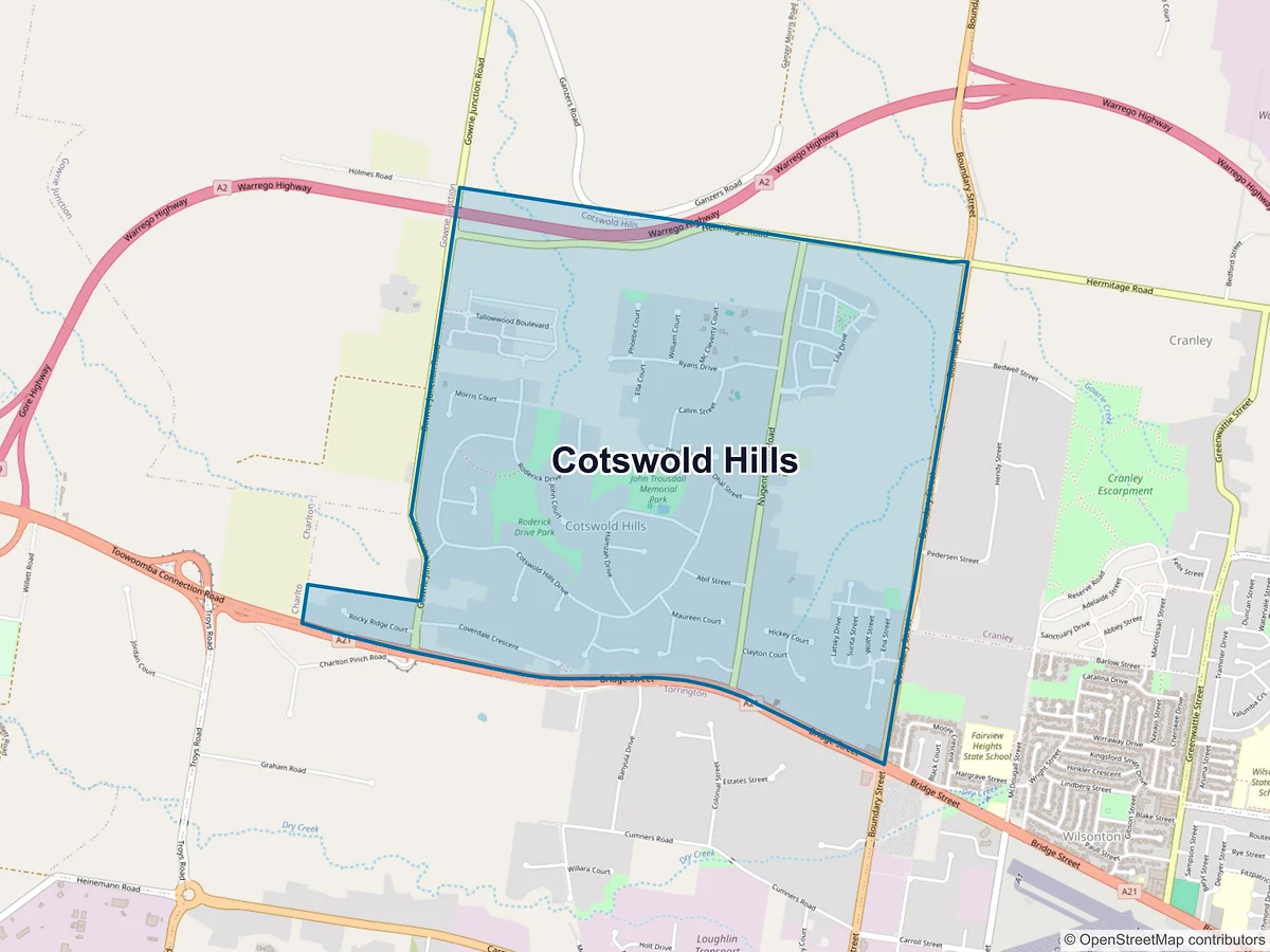 Map of Cotswold Hills, QLD, Australia