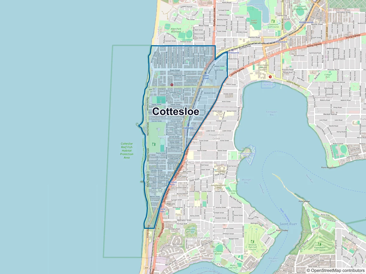 Map of Cottesloe, WA, Australia