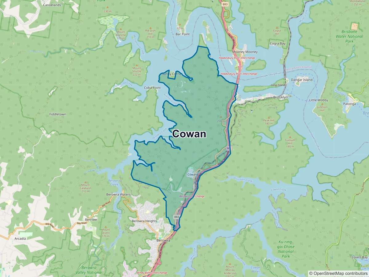 Map of Cowan, NSW, Australia