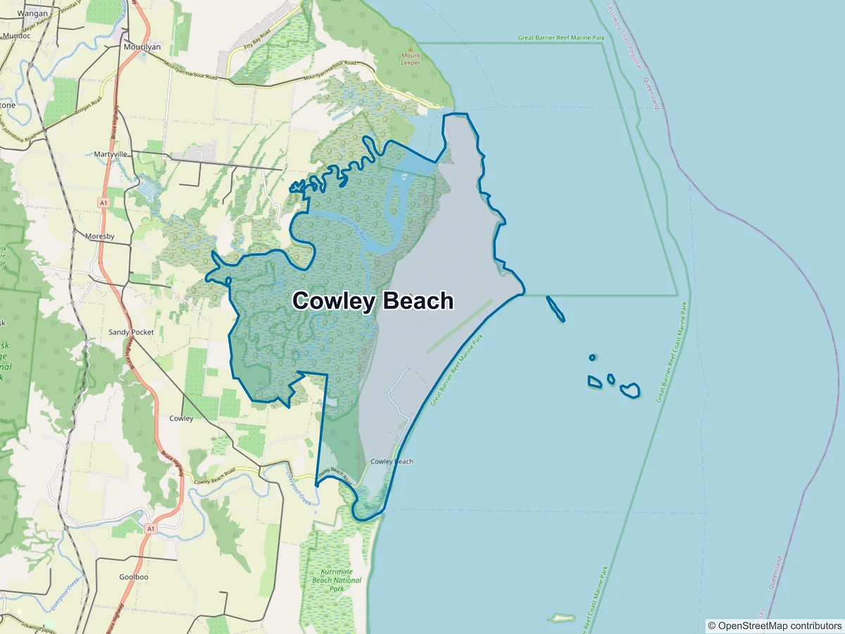 Map of Cowley Beach, QLD, Australia
