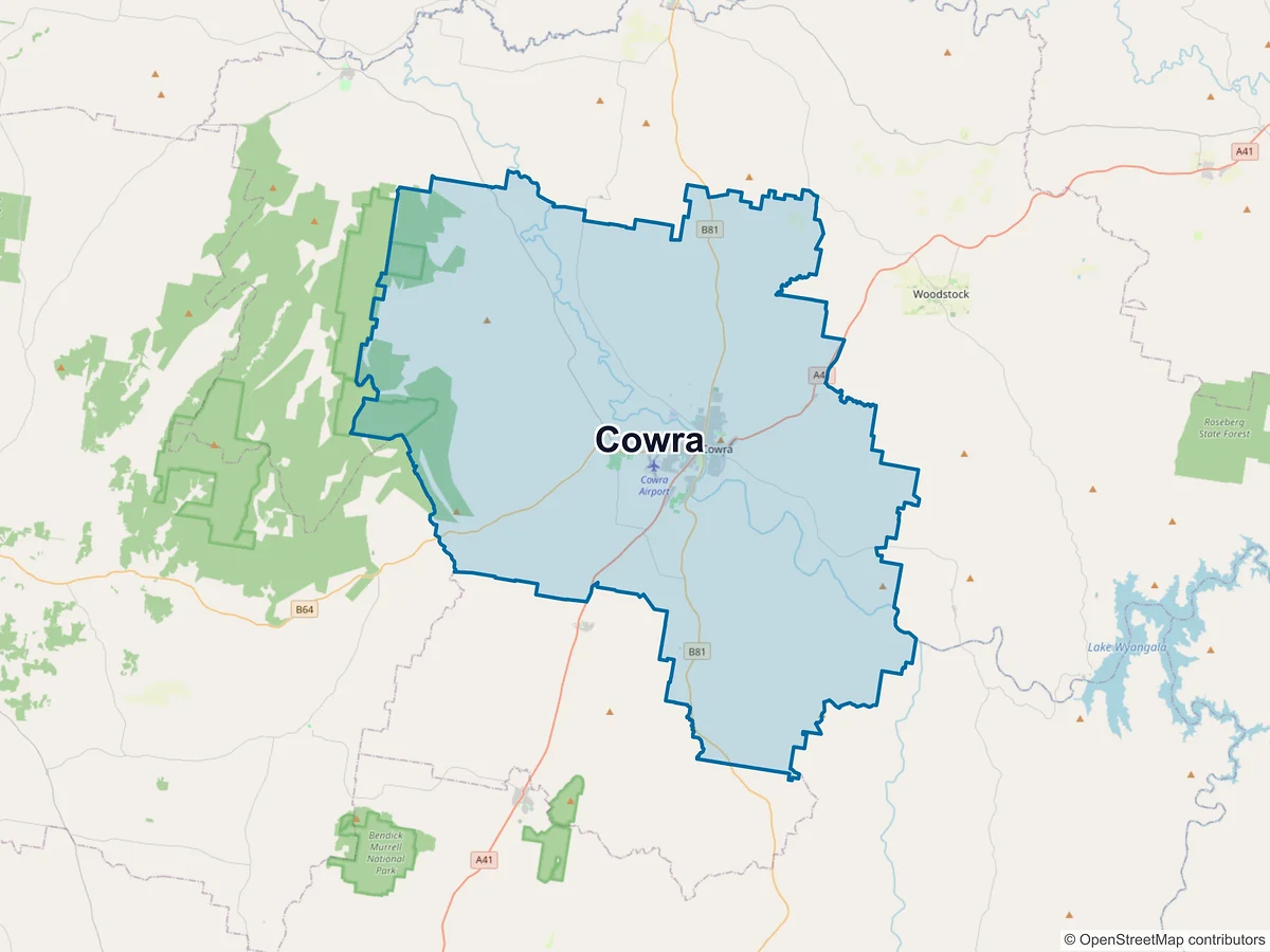 Map of Cowra, NSW, Australia