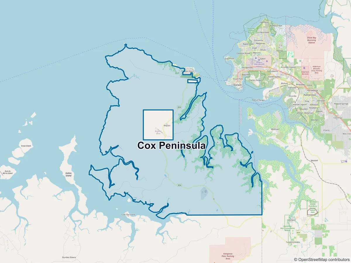 Map of Cox Peninsula, NT, Australia