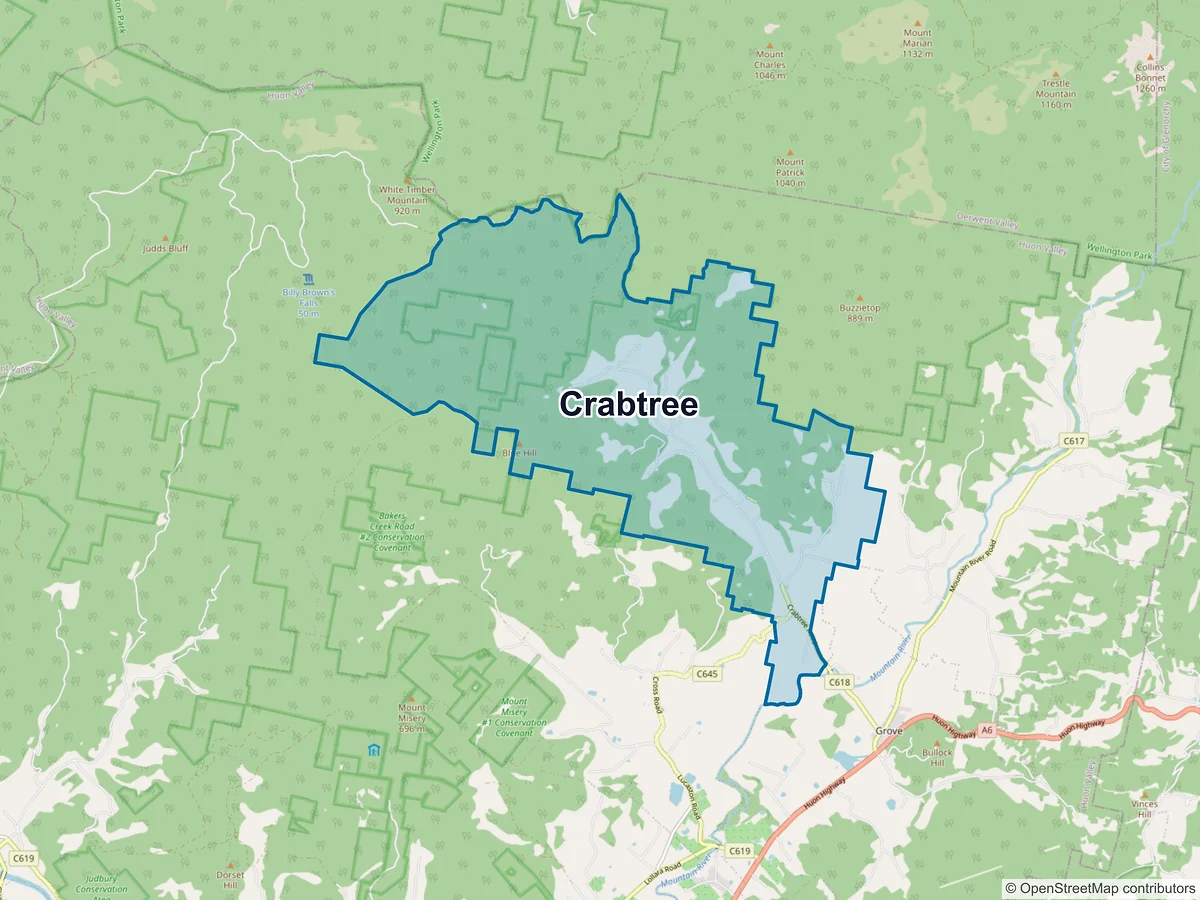 Map of Crabtree, TAS, Australia