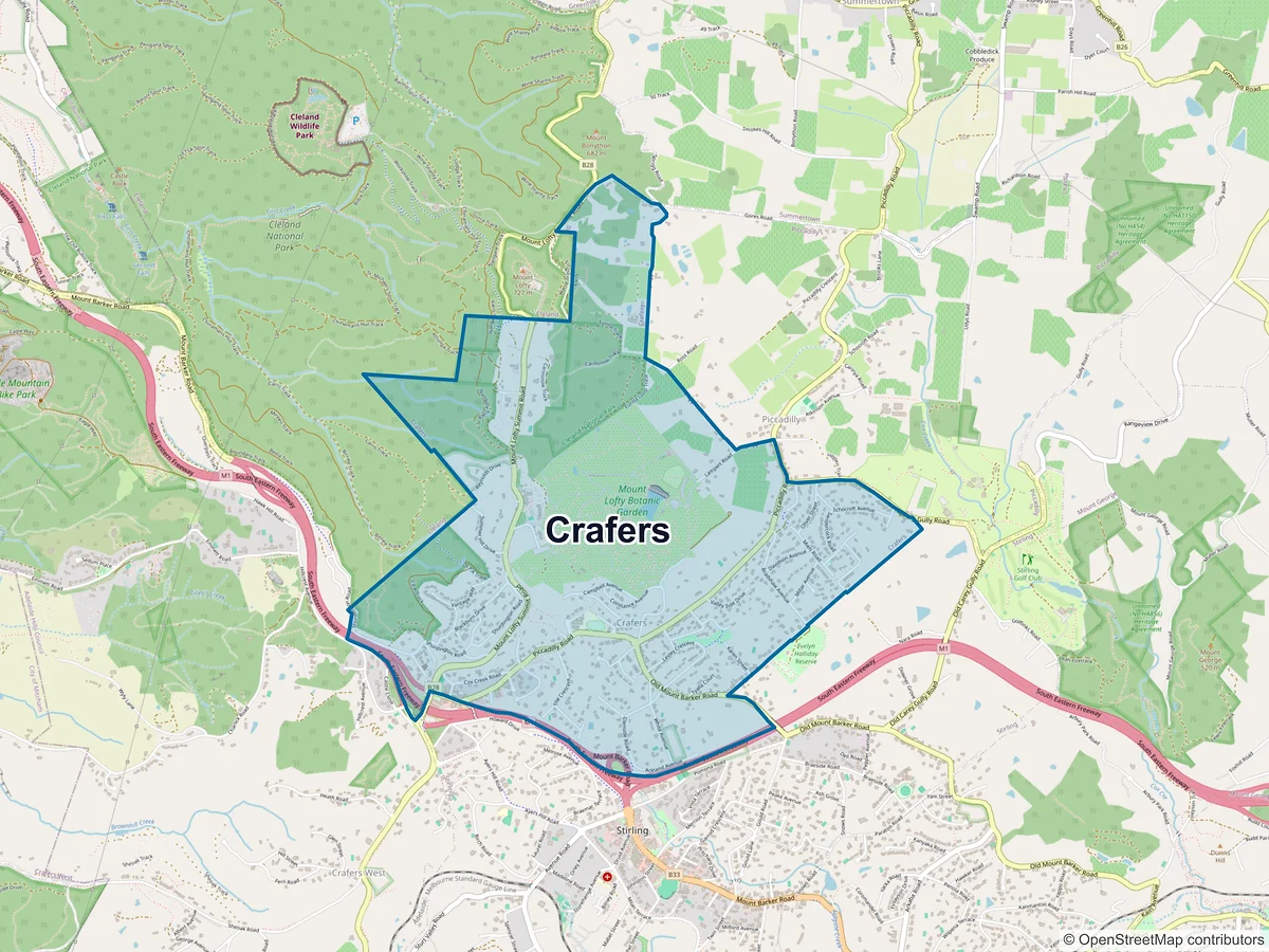 Map of Crafers, SA, Australia