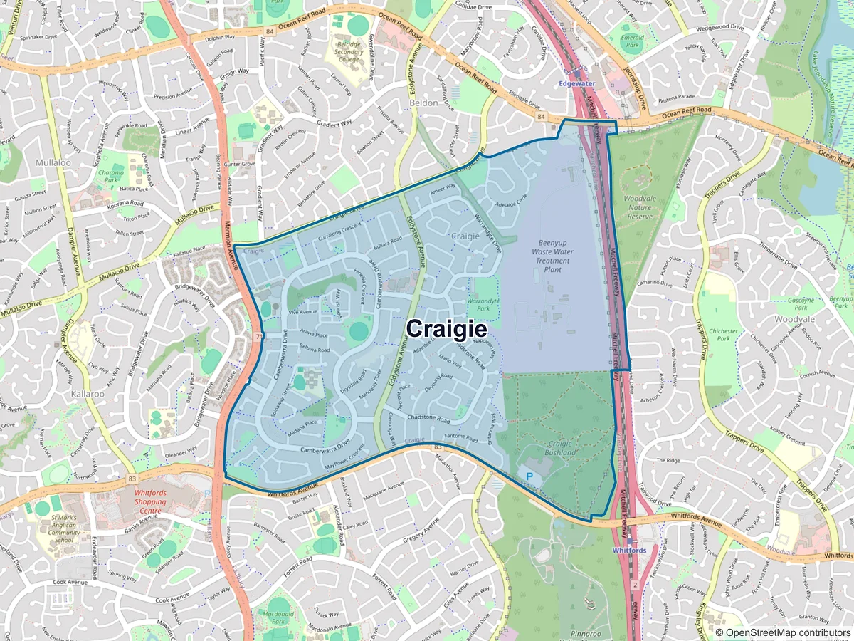 Map of Craigie, WA, Australia
