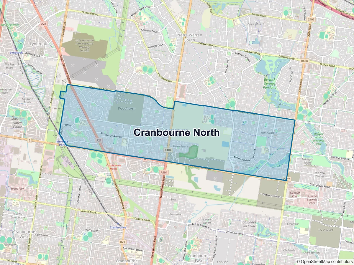 Map of Cranbourne North, VIC, Australia