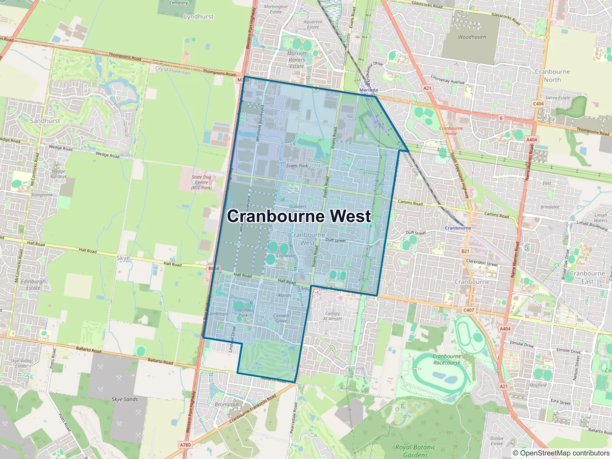 Map of Cranbourne West, VIC, Australia