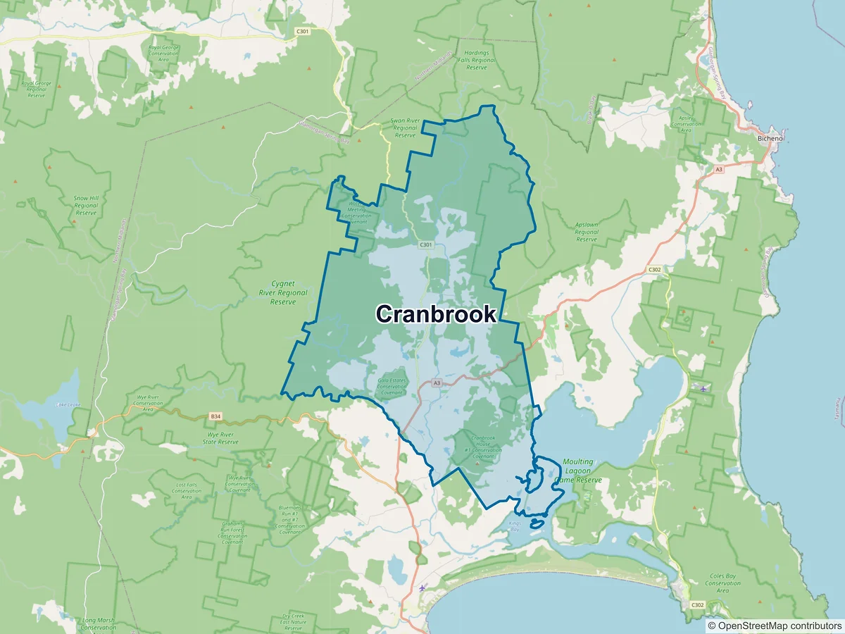 Map of Cranbrook, TAS, Australia