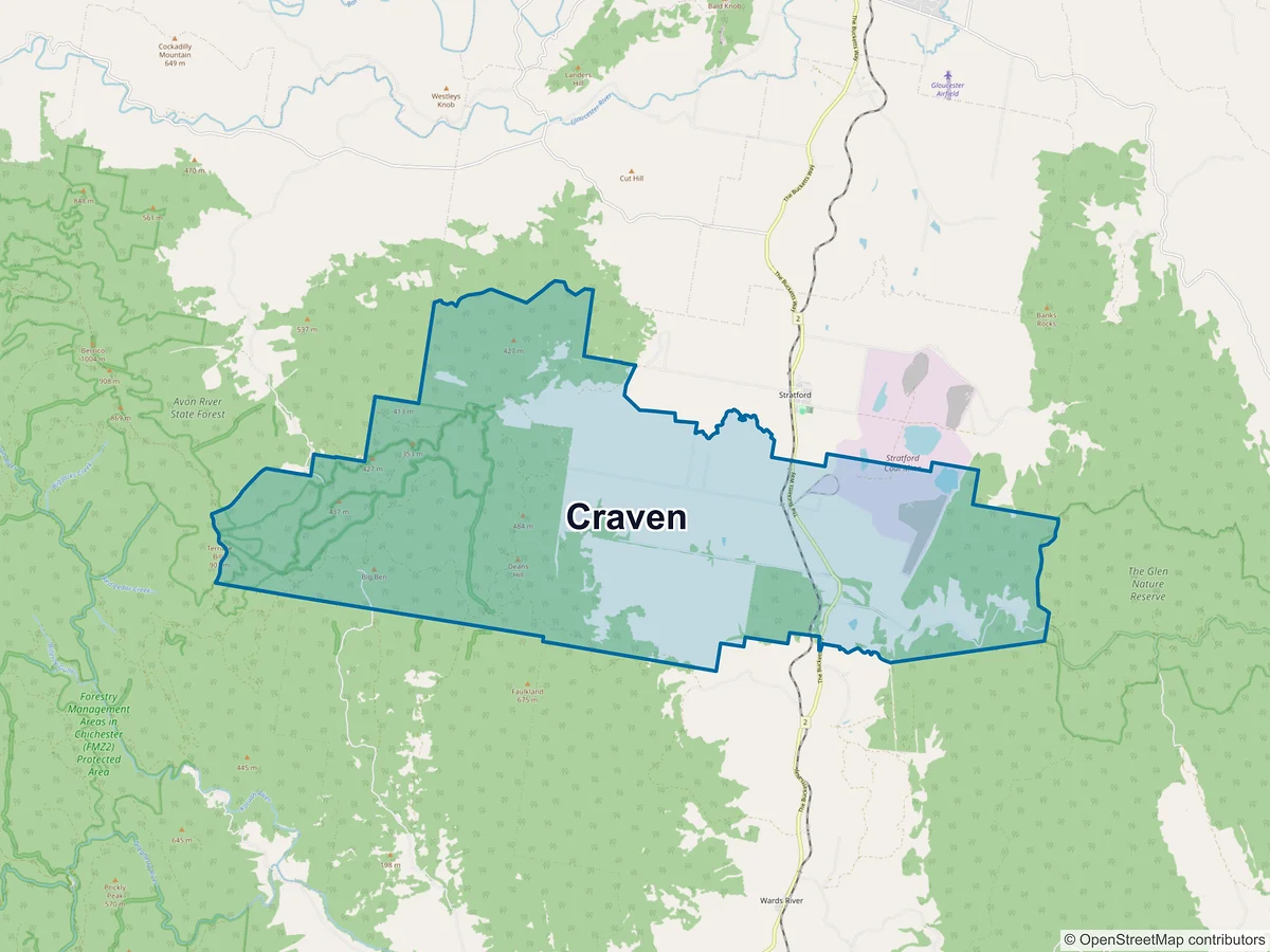 Map of Craven, NSW, Australia