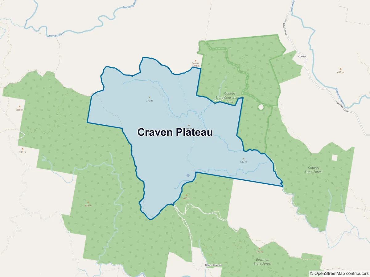 Map of Craven Plateau, NSW, Australia