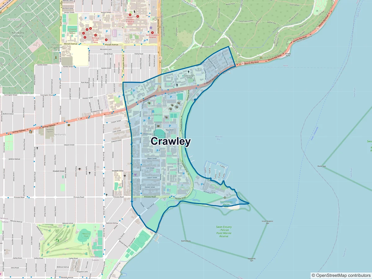 Map of Crawley, WA, Australia