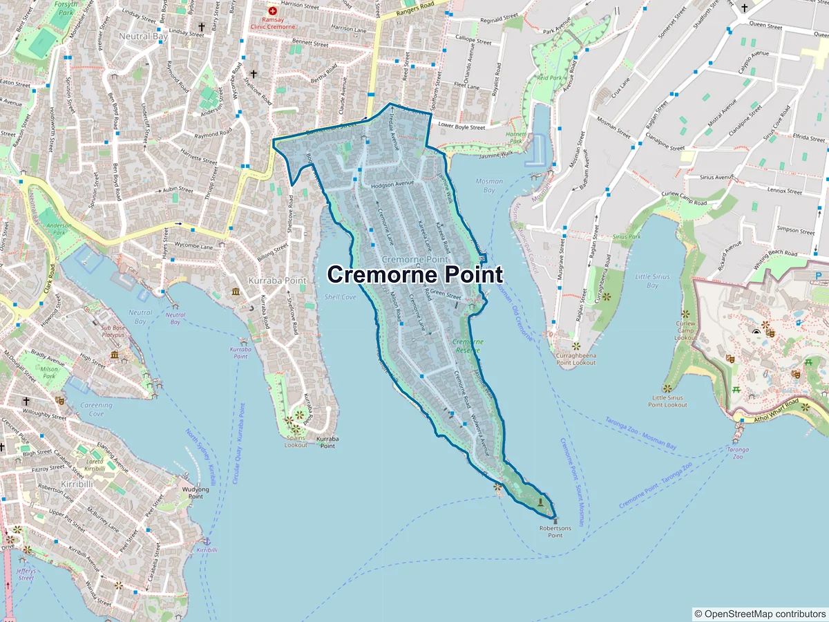 Map of Cremorne Point, NSW, Australia
