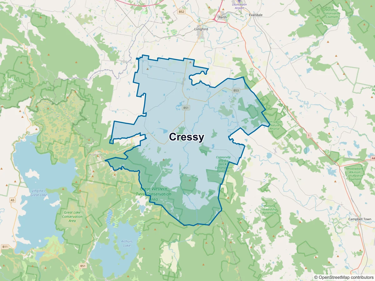 Map of Cressy, TAS, Australia