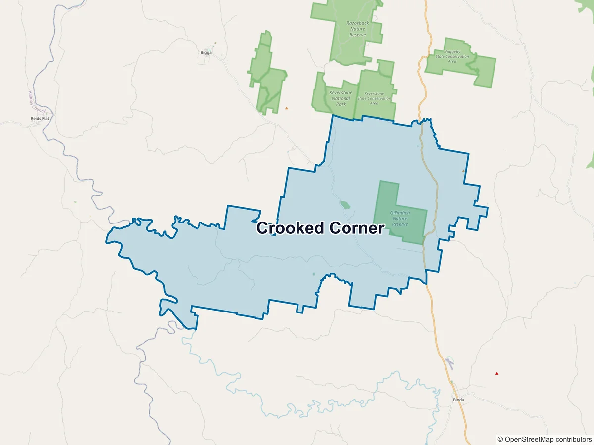 Map of Crooked Corner, NSW, Australia