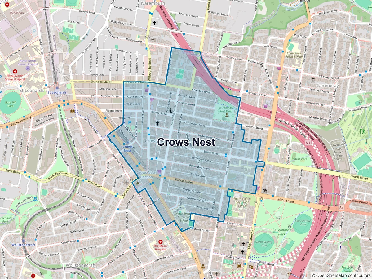 Map of Crows Nest, NSW, Australia