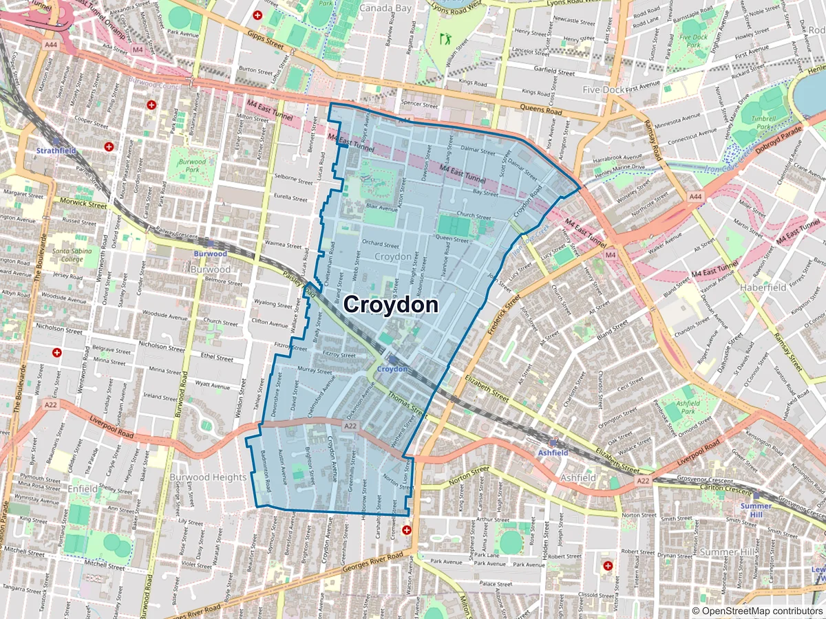 Map of Croydon, NSW, Australia
