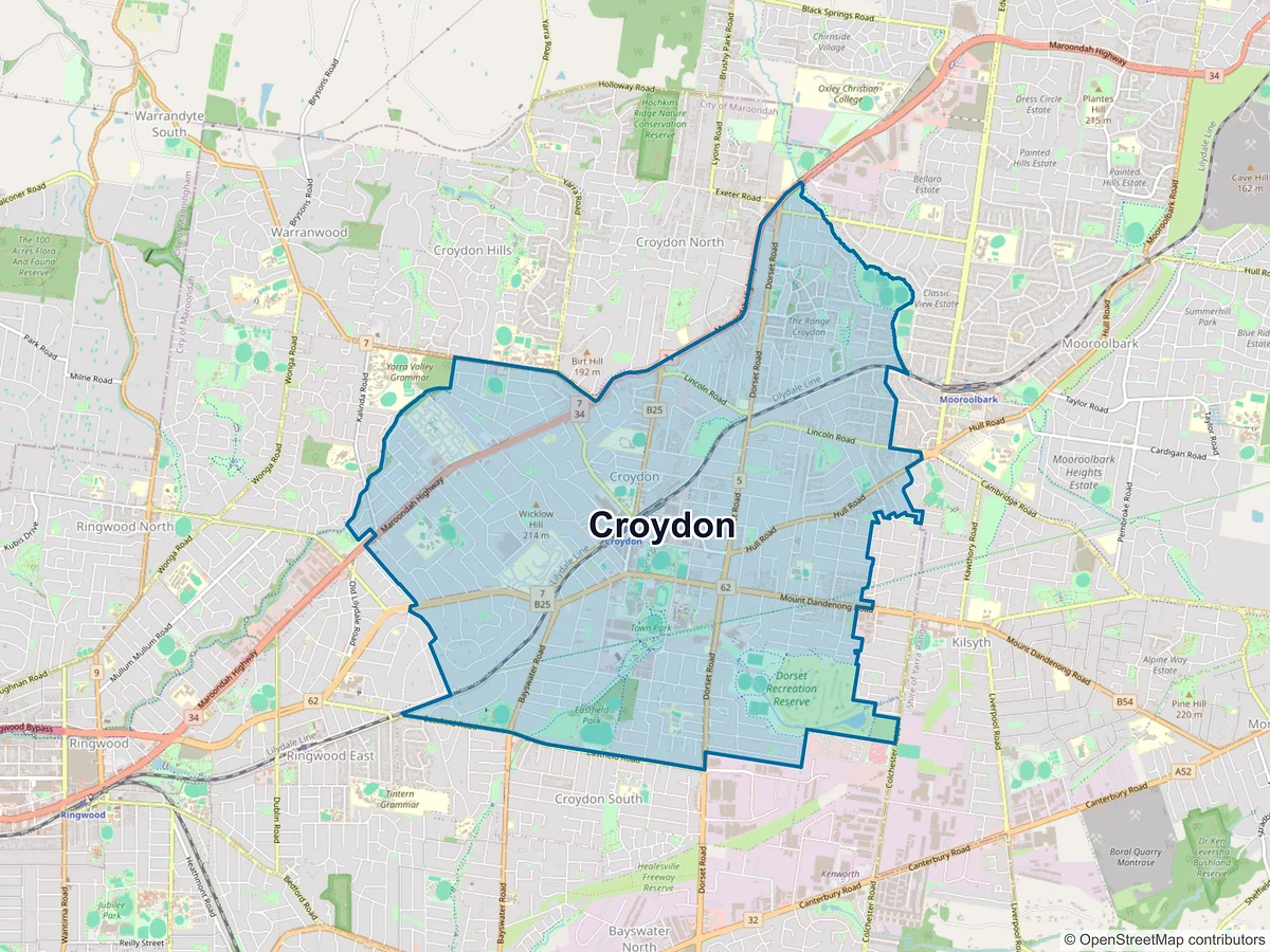 Map of Croydon, VIC, Australia