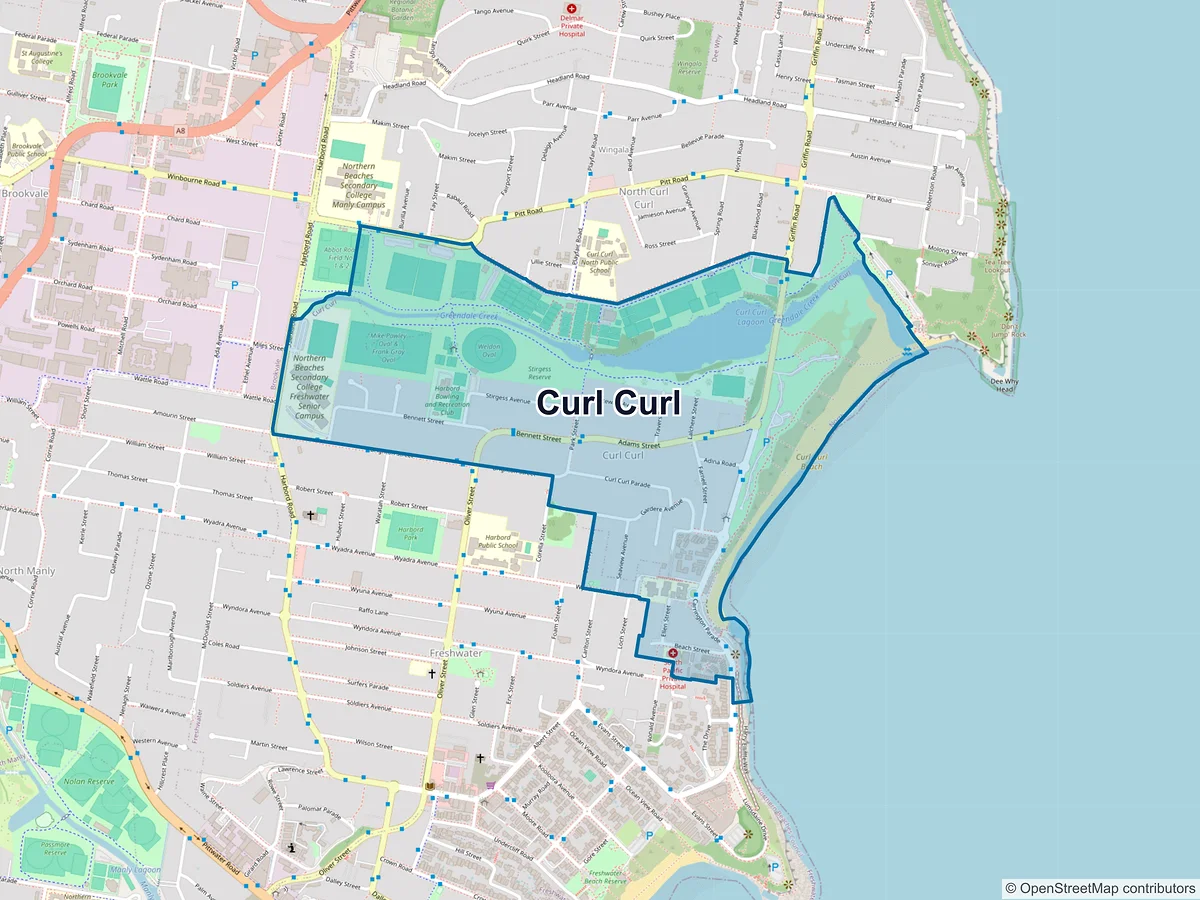 Map of Curl Curl, NSW, Australia