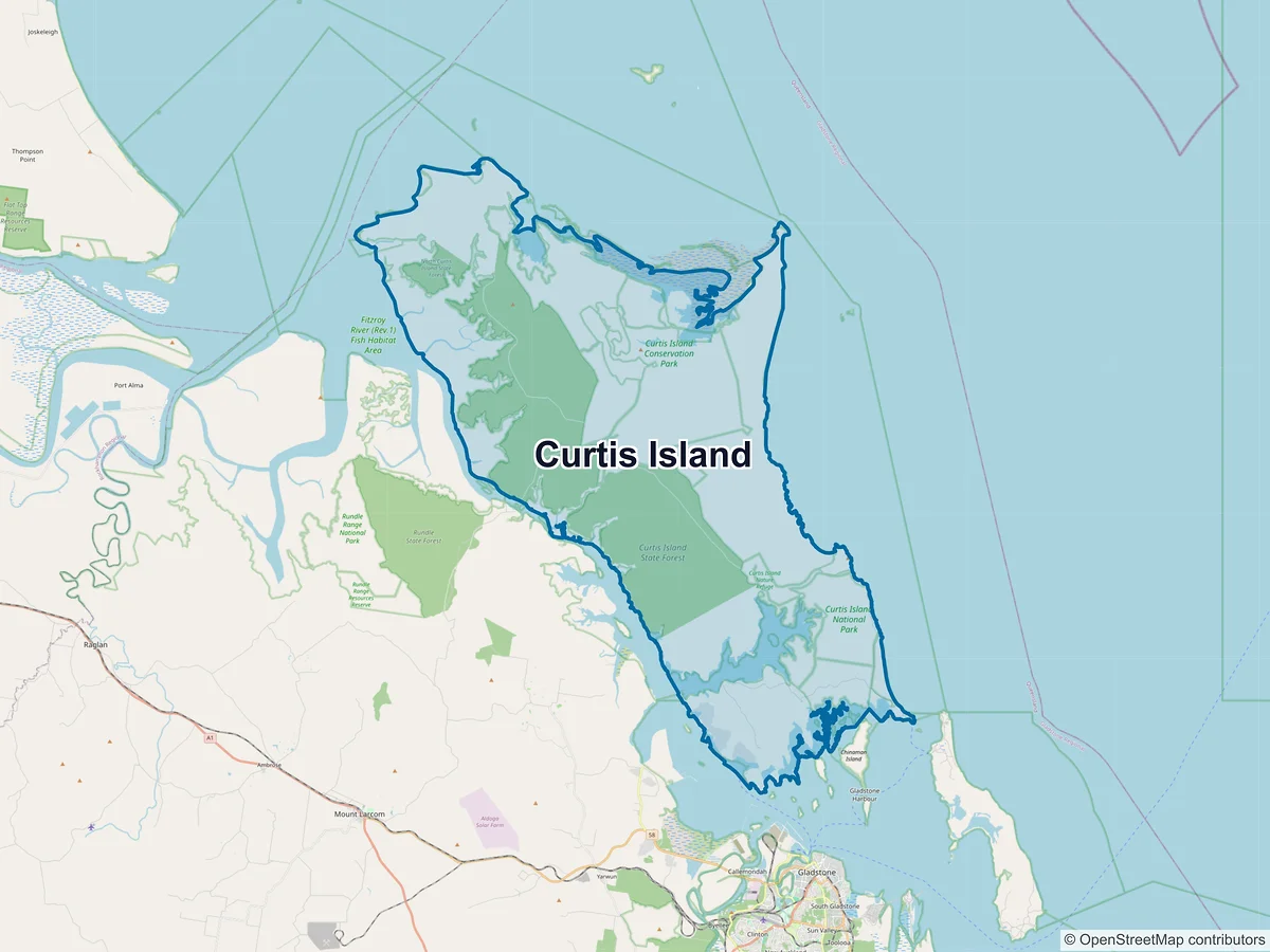 Map of Curtis Island, QLD, Australia