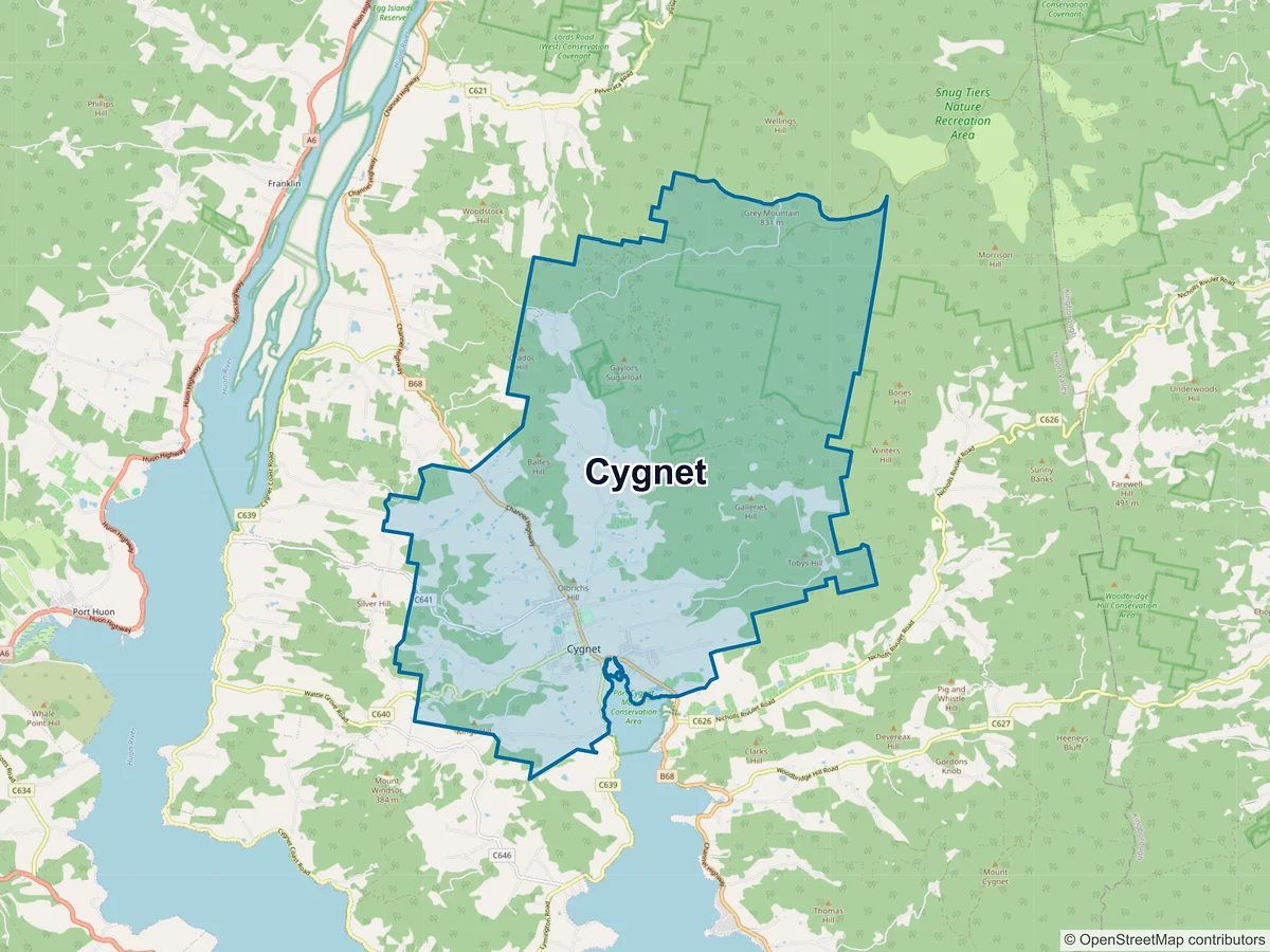 Map of Cygnet, TAS, Australia
