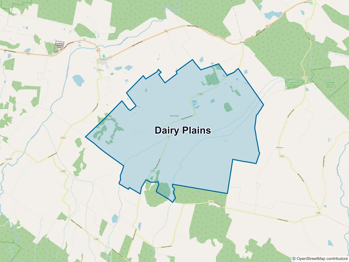 Map of Dairy Plains, TAS, Australia