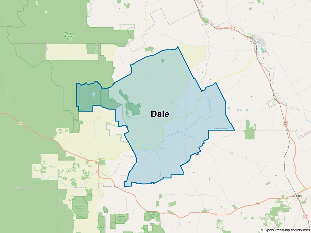 Map of Dale, WA, Australia