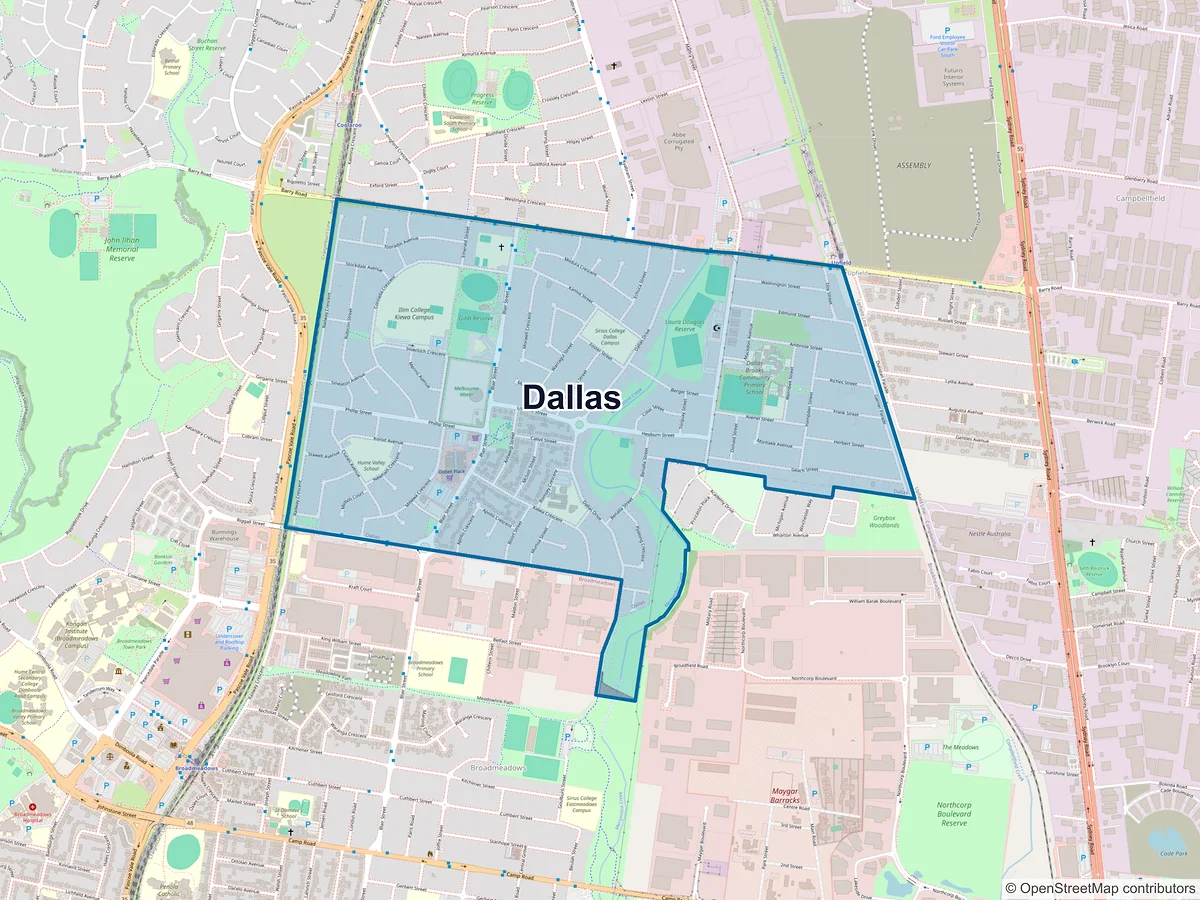 Map of Dallas, VIC, Australia