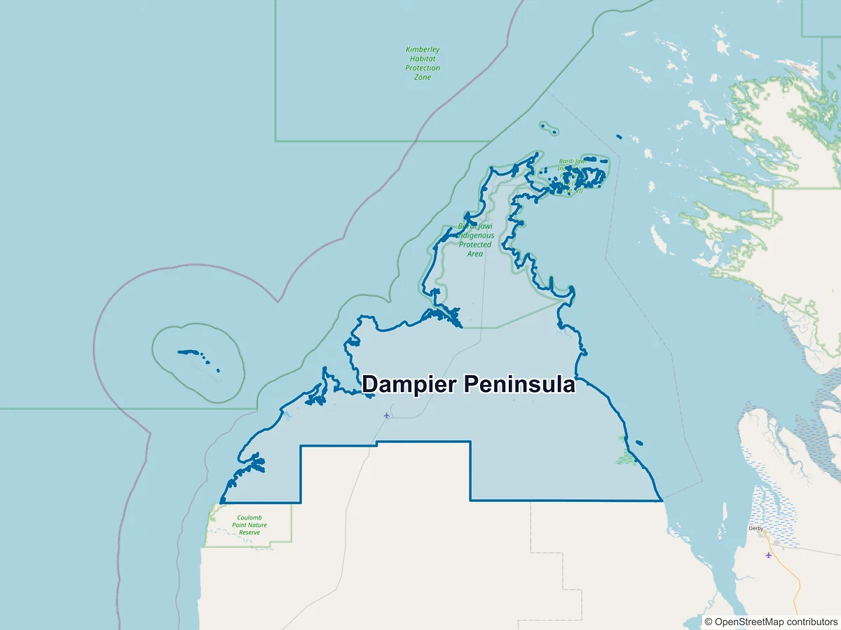 Map of Dampier Peninsula, WA, Australia