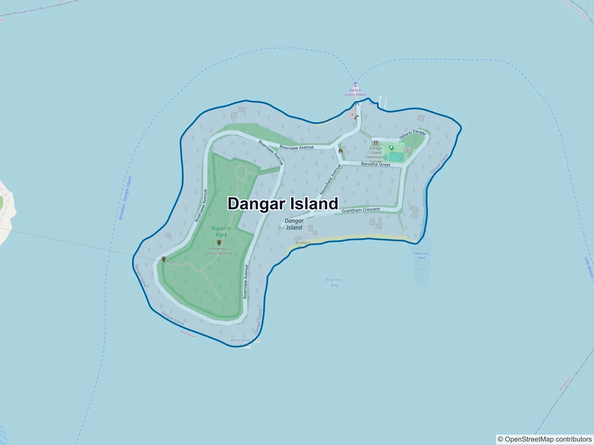 Map of Dangar Island, NSW, Australia