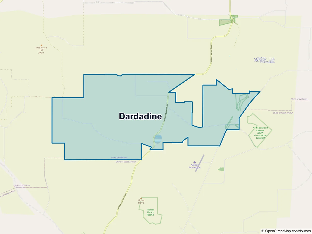 Map of Dardadine, WA, Australia