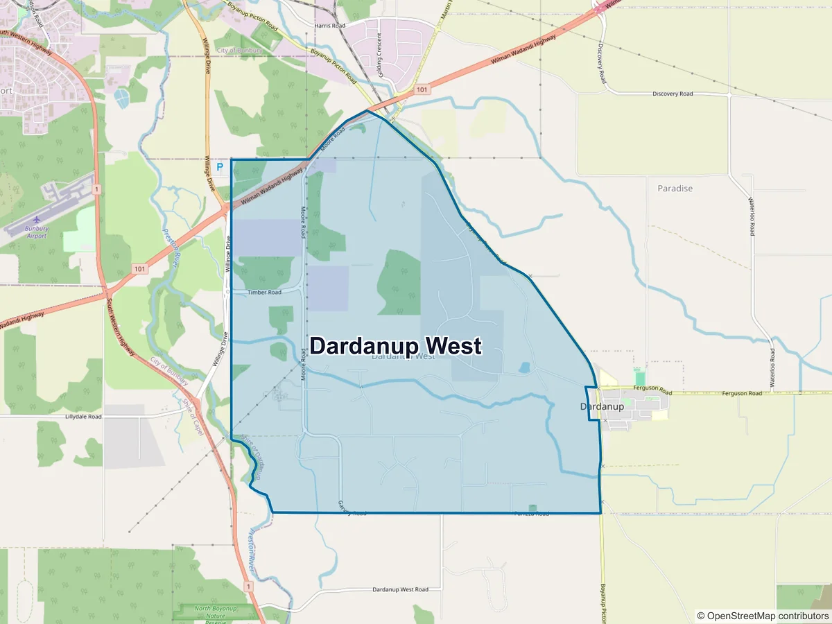 Map of Dardanup West, WA, Australia