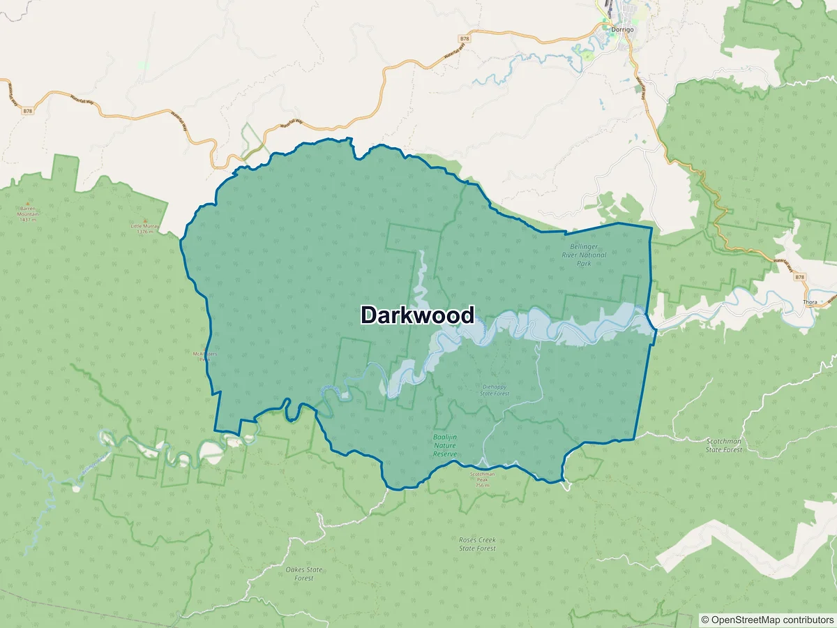 Map of Darkwood, NSW, Australia