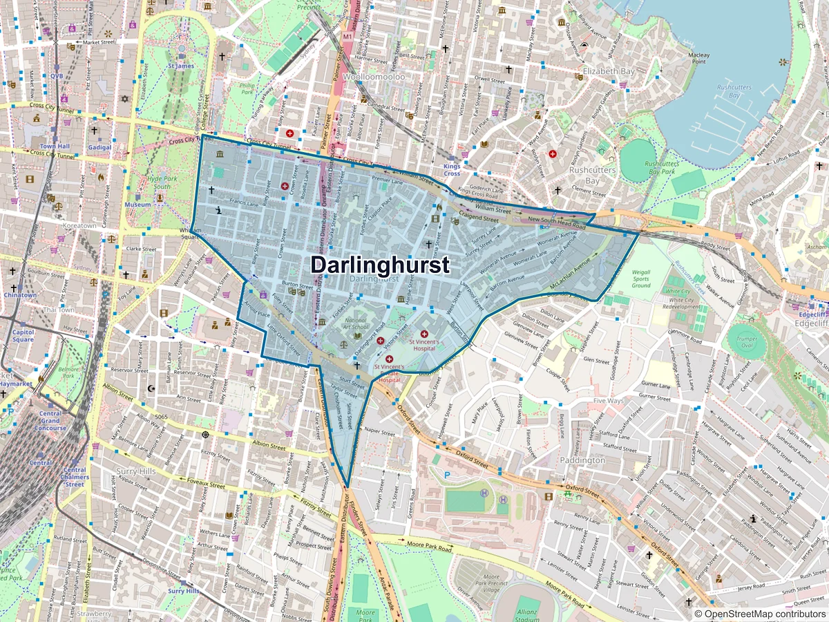 Map of Darlinghurst, NSW, Australia