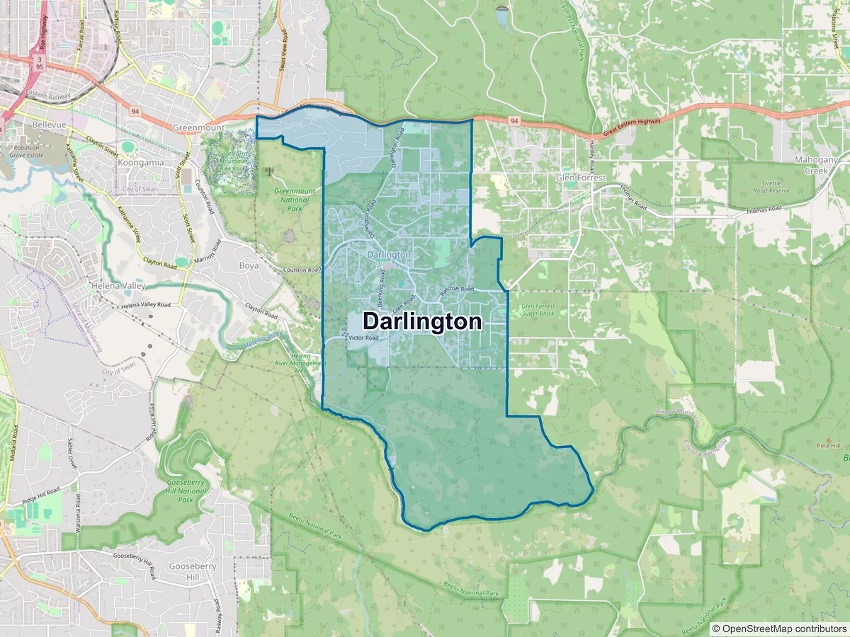 Map of Darlington, WA, Australia