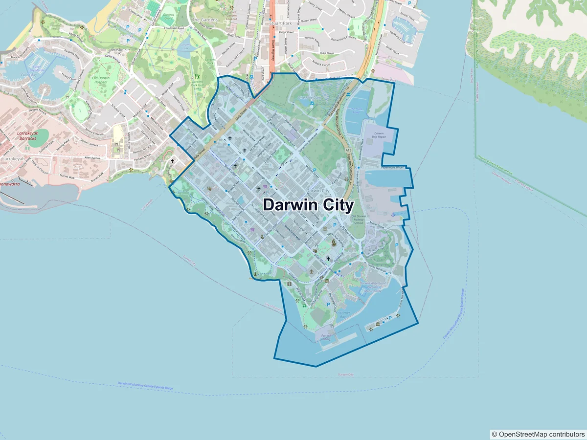 Map of Darwin City, NT, Australia