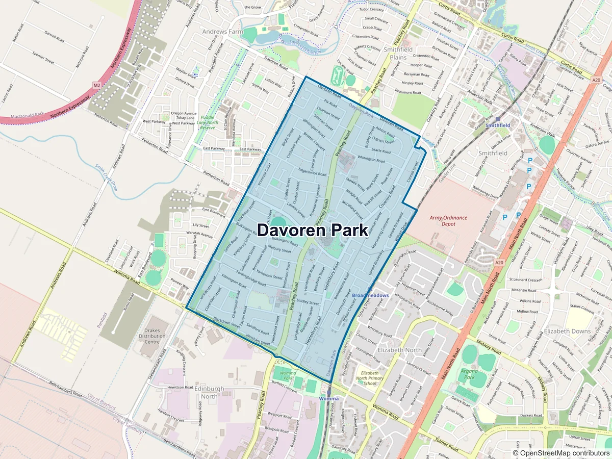 Map of Davoren Park, SA, Australia