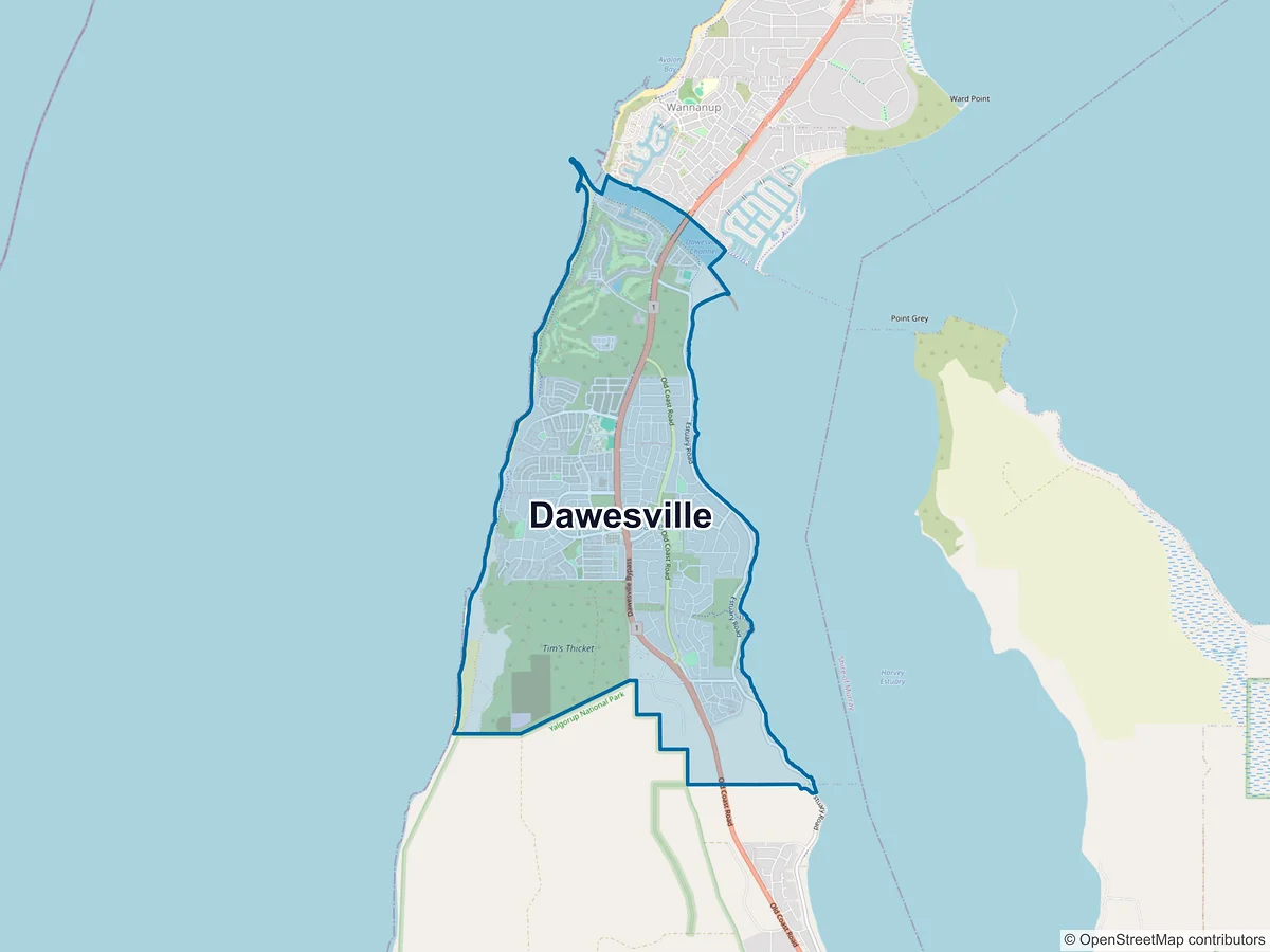 Map of Dawesville, WA, Australia