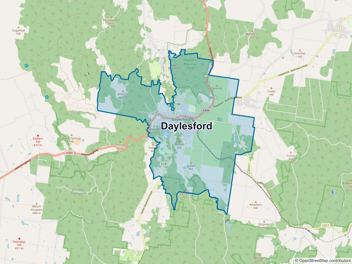 Map of Daylesford, VIC, Australia