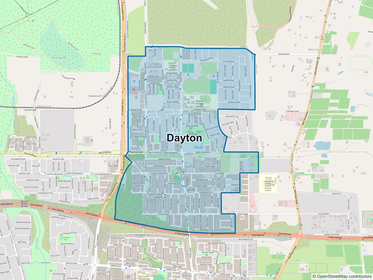 Map of Dayton, WA, Australia
