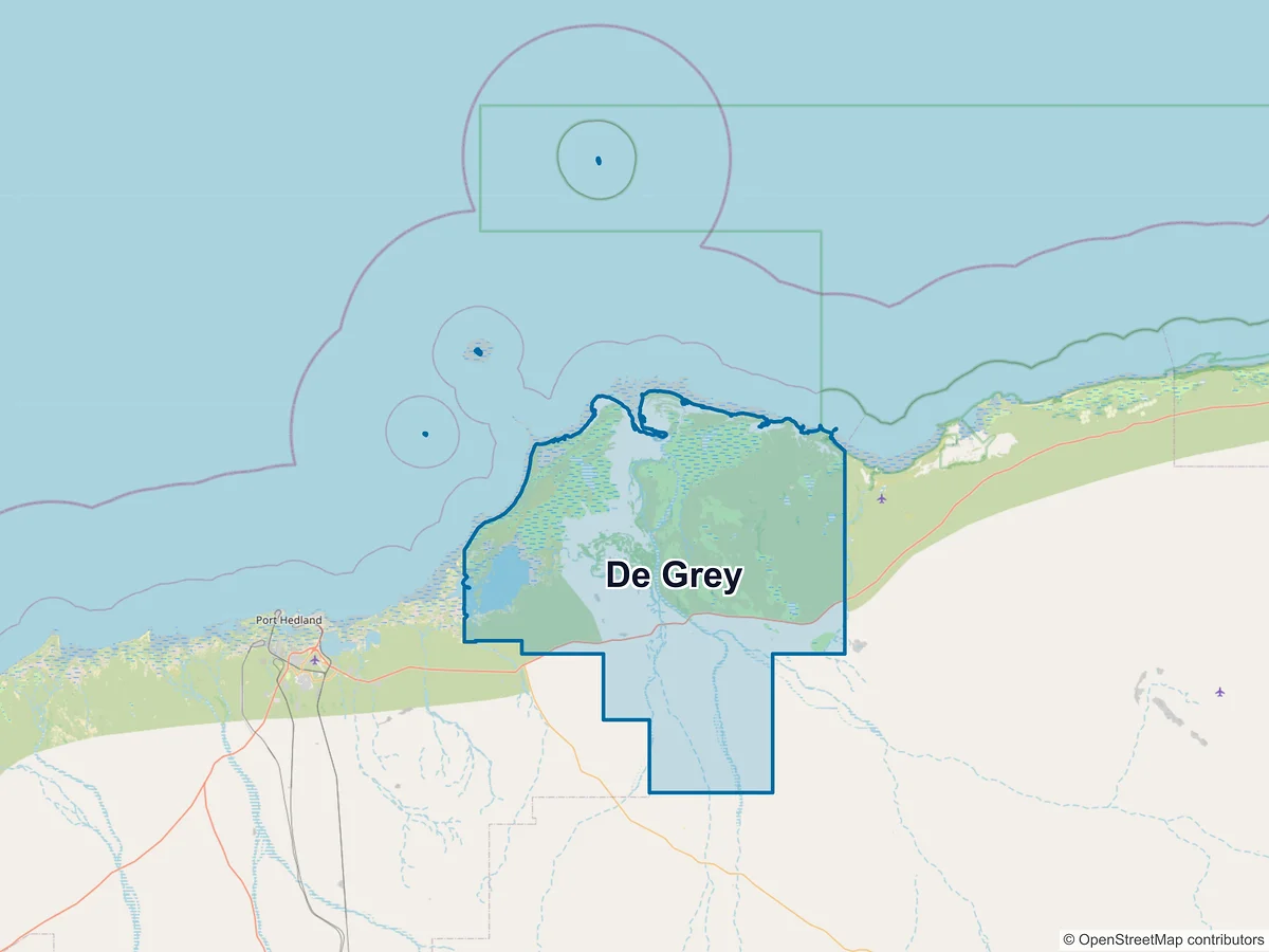 Map of De Grey, WA, Australia