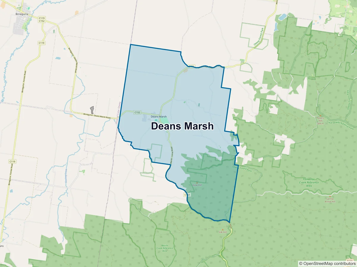 Map of Deans Marsh, VIC, Australia